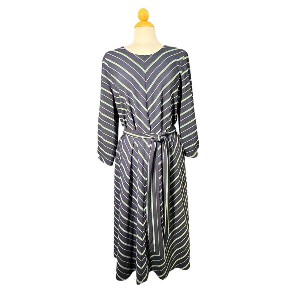 Nine West Navy and Green Striped Long Sleeve Dress
